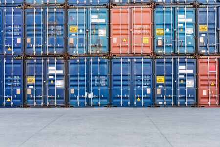 Stack of container box in port for logistic export import business