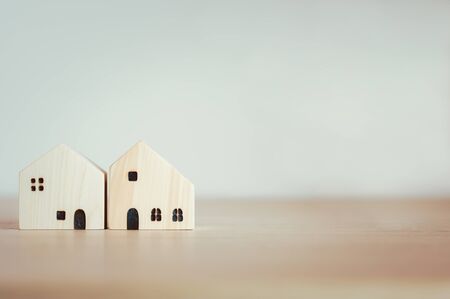 Small two wooden houses model for home loans, finance or house construct conceptの写真素材