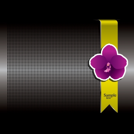 Purple orchid and gold ribbon on metal backgroundのイラスト素材