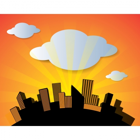 Vector city in sunset background vector image のイラスト素材