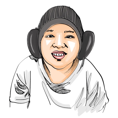Smile boy Put the earmuffs - Hand drawnのイラスト素材
