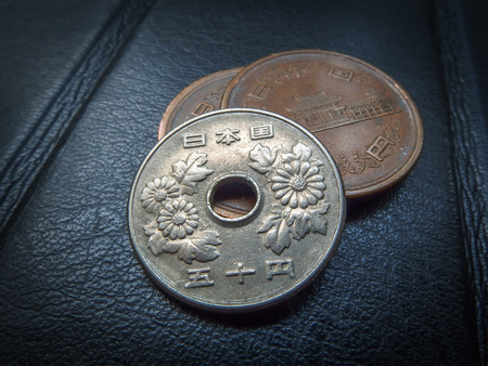 Japanese money, silver coin, yenの写真素材