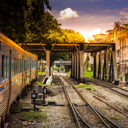 The train goes on railway bridgeのeditorial素材