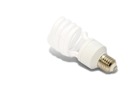 Energy saving fluorescent light bulb on white background