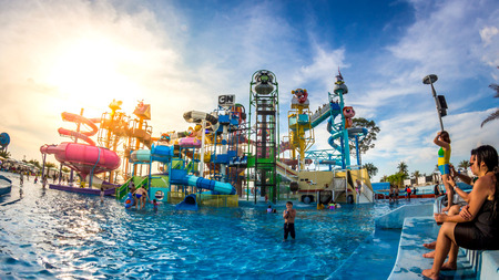 PATTAYA, THAILAND - December 29, 2014: Many traveler have fun in Cartoon Network Amazone Water Park, New Destination of Activity on December 29, 2014 in Pattaya Thailand.のeditorial素材
