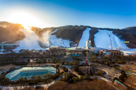 HONGCHEON, SOUTH KOREA - MARCH 7: View at Vivaldi Park Ski World in Hongcheon city, Gangwon Province, South Korea on March 7, 2014.のeditorial素材