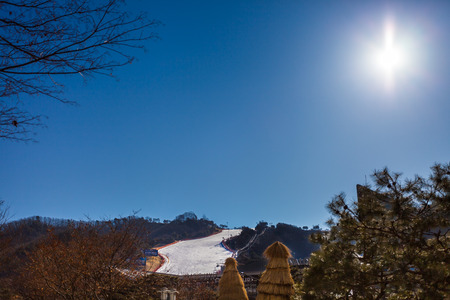 HONGCHEON, SOUTH KOREA - MARCH 7: View at Vivaldi Park Ski World in Hongcheon city, Gangwon Province, South Korea on March 7, 2014.のeditorial素材