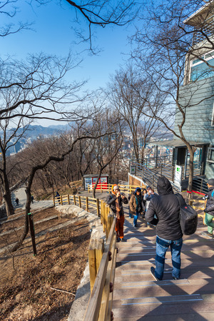 SEOUL, SOUTH KOREA - MARCH 07: Â Stairway up and down at Namsan Tower, also known as North Seoul Tower, is a famous landmark in Seoul, South Korea. Photo taken March 07, 2014 in Seoul, South Korea.のeditorial素材