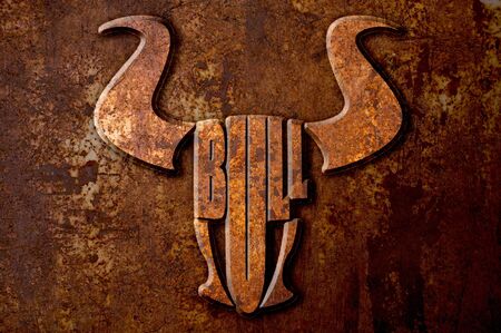 Bull sign concept on metal rust backgroundの写真素材
