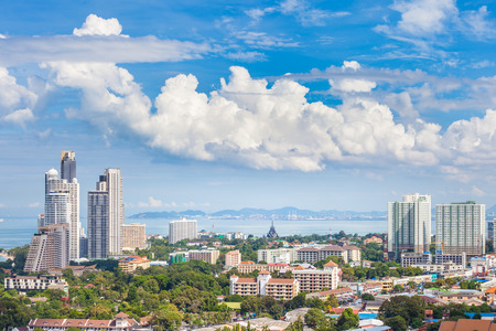 THAILAND, PATTAYA - OCTOBER 26: Top view of Pattaya city, on October 26.2014 in Pattaya, Thailand.のeditorial素材