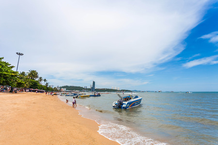 PATTAYA THAILAND  MAY 2 : Speedboat wait for tourists to take a tour of Pattaya Bay during the holiday season on May 2 2015 near the Lambaleehai harbor Pattaya Thailandのeditorial素材