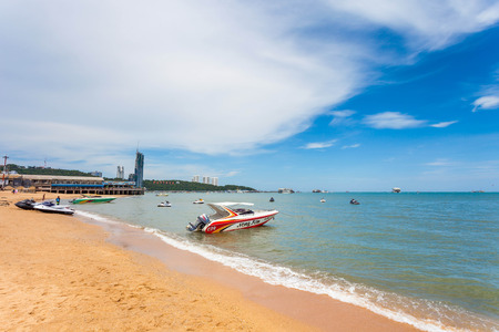 PATTAYA THAILAND  MAY 2 : Jet ski and Speedboat wait for tourists to take a tour of Pattaya Bay during the holiday season on May 2 2015 near the Lambaleehai harbor Pattaya Thailandのeditorial素材