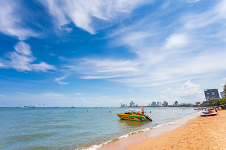 PATTAYA THAILAND  MAY 2 : Jet ski and Speedboat wait for tourists to take a tour of Pattaya Bay during the holiday season on May 2 2015 near the Lambaleehai harbor Pattaya Thailandのeditorial素材