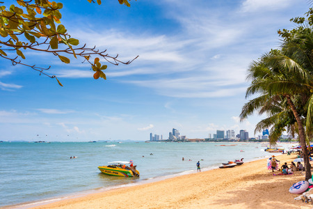 PATTAYA THAILAND  MAY 2 : Jet ski and Speedboat wait for tourists to take a tour of Pattaya Bay during the holiday season on May 2 2015 near the Lambaleehai harbor Pattaya Thailandのeditorial素材