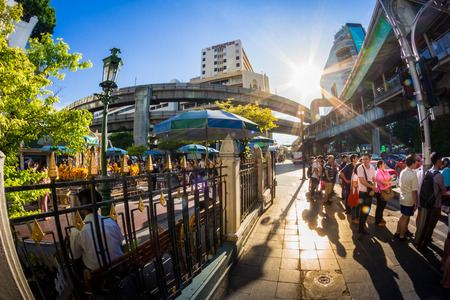 BANGKOK,THAILAND - JULE 9: Fisheye view with flare, Side aisles of Erawan shrine, Erawan shrine which tourism famous attraction iat Ratchaprasong Junction Thailand on June 9, 2015.