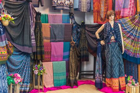 Colorful of thai fabric style in the market, Thailandのeditorial素材