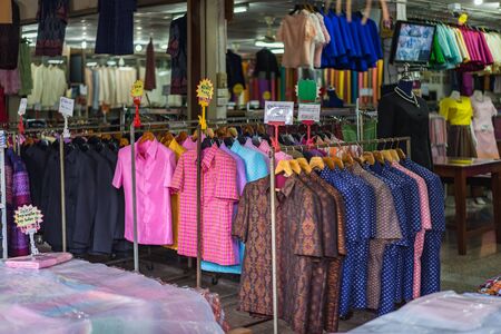 Colorful of thai fabric style in the market, Thailand