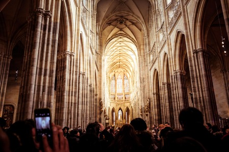 PRAGUE, CZECH REPUBLIC - MARCH 5, 2016: Beautiful Interior of Saint Vitus Cathedral within the Prague Castle, Czech Republic. on March 5, 2016のeditorial素材