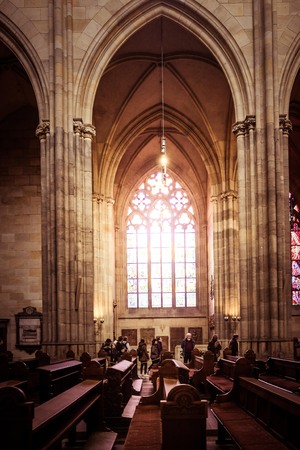 PRAGUE, CZECH REPUBLIC - MARCH 5, 2016: Beautiful Interior of Saint Vitus Cathedral within the Prague Castle, Czech Republic. on March 5, 2016のeditorial素材