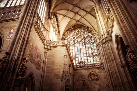 PRAGUE, CZECH REPUBLIC - MARCH 5, 2016: Beautiful Interior of Saint Vitus Cathedral within the Prague Castle, Czech Republic. on March 5, 2016のeditorial素材
