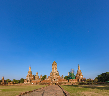 archaeological site at Wat Chaiwatthanaram in Ayutthaya historical city,Thailandの写真素材