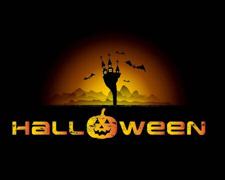 Halloween background with pumpkin, haunted house Vector illustration and logo concept.のイラスト素材