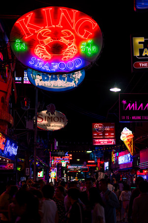 PATTAYA, THAILAND - September 2, 2017 : Colorful night light with music enterainment and drink bar in walking street Pattaya on September 2, 2017 Pattaya Thailand.のeditorial素材