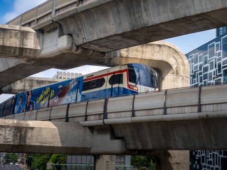 Bangkok-Thailand Mar 02 2018: BTS Skytrain way before National stadium station in day time.のeditorial素材