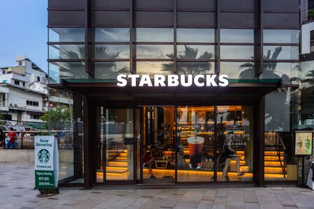 PATTAYA, THAILAND - JULY 14, 2018: Starbucks coffee shop in front of Central Festival middle Pattaya Chon Buri, Thailand.のeditorial素材