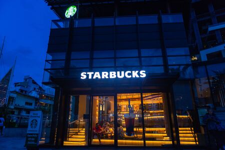 PATTAYA, THAILAND - JULY 14, 2018: Starbucks coffee shop in front of Central Festival middle Pattaya Chon Buri, Thailand.のeditorial素材