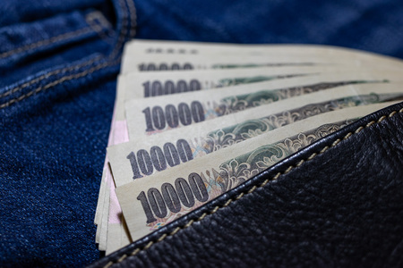 Japanese money, Japan Banknote, yen on Jean Background.