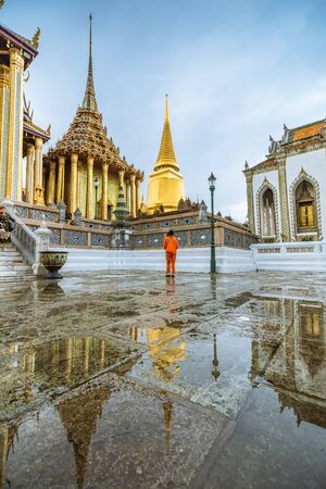 Bangkok, Thailand - April 17: Wat Phra Kaew Grand Palace Bangkok on rainy day. on April 17, 2018 in Bangkok, Thailand.のeditorial素材