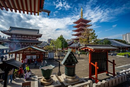TOKYO, JAPAN - October 17, 2018: Sensoji temple in Tokyo or Asakusa temple is a Tokyo's oldest buddhist temple located in Asakusa, Tokyo, Japan.のeditorial素材