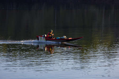 KRABI, THAILAND - JANUARY 23, 2020 - Beautiful natural view of boats, mangrove forest in the morning at Krabi River, Krabi, Thailand.のeditorial素材