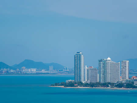 PATTAYA, THAILAND - October 25, 2021 : High angle view from Pattaya Bay Viewpoint before opening to...