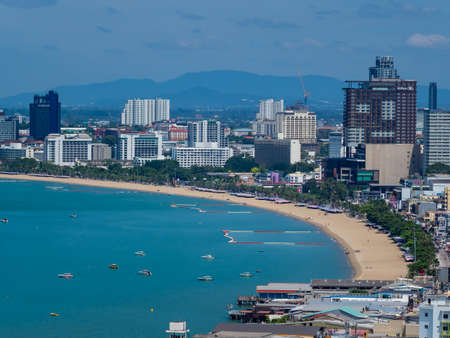 PATTAYA, THAILAND - October 25, 2021 : High angle view from Pattaya Bay Viewpoint before opening to tourists after the Coronavirus COVID-19 epidemic is less October 25, 2021 Pattaya Thailand.のeditorial素材