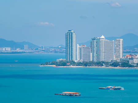 PATTAYA, THAILAND - October 25, 2021 : High angle view from Pattaya Bay Viewpoint before opening to tourists after the Coronavirus COVID-19 epidemic is less October 25, 2021 Pattaya Thailand.のeditorial素材