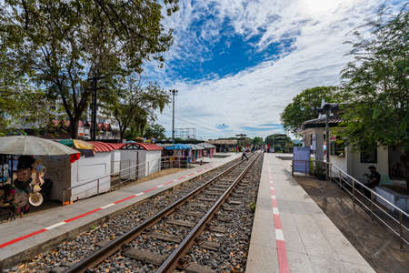 Railway on a Bridge over the River Kwai, Kanchanaburi, Thailand.のeditorial素材