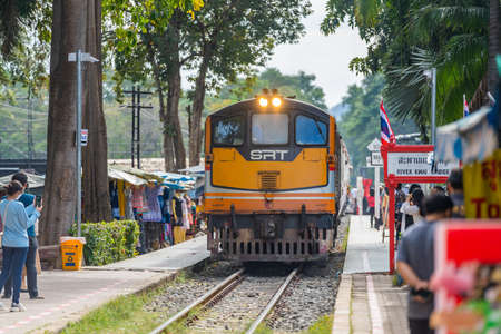 Railway on a Bridge over the River Kwai, Kanchanaburi, Thailand.のeditorial素材