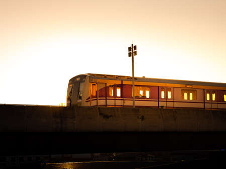 Nonthaburi-Thailand Jan 31, 2022: MRT purple line Sky train in the evening at Bang Yai, Nonthaburi Thailand.のeditorial素材