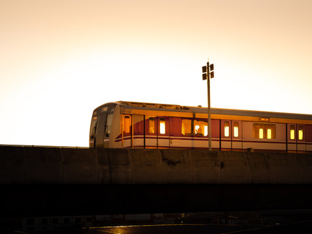 Nonthaburi-Thailand Jan 31, 2022: MRT purple line Sky train in the evening at Bang Yai, Nonthaburi Thailand.のeditorial素材