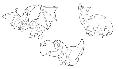 Set of cute cartoon dinosaurs. Vector illustration. Coloring book for children.のイラスト素材