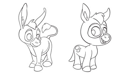 Cute cartoon donkey. Coloring book for kids. Vector illustration.のイラスト素材