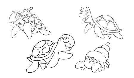 Coloring book for children: sea turtles and shells. Vector illustrationのイラスト素材
