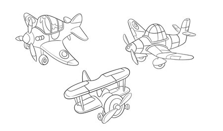 Airplane with propeller. Coloring book for children. Vector illustrationのイラスト素材