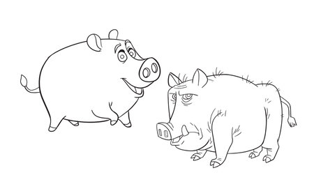 Coloring Page Outline Of Pig and Piglet. Vector Illustrationのイラスト素材