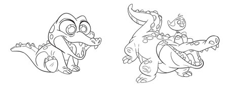 Crocodile cartoon coloring page for kids. Vector illustration.のイラスト素材