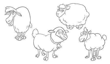 Sheep, goat, sheep, ram, lamb, goat, sheep, ram, goat, lamb, sheep, ram, lamb, doodle, sketch, vectorのイラスト素材
