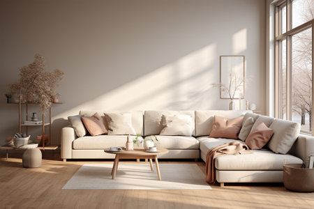 interior modern bright room with sofa 3D rendering illustration computer generated imageの素材