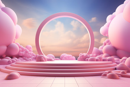 3d rendering of abstract background with podium and pink clouds. 3d illustration.の素材